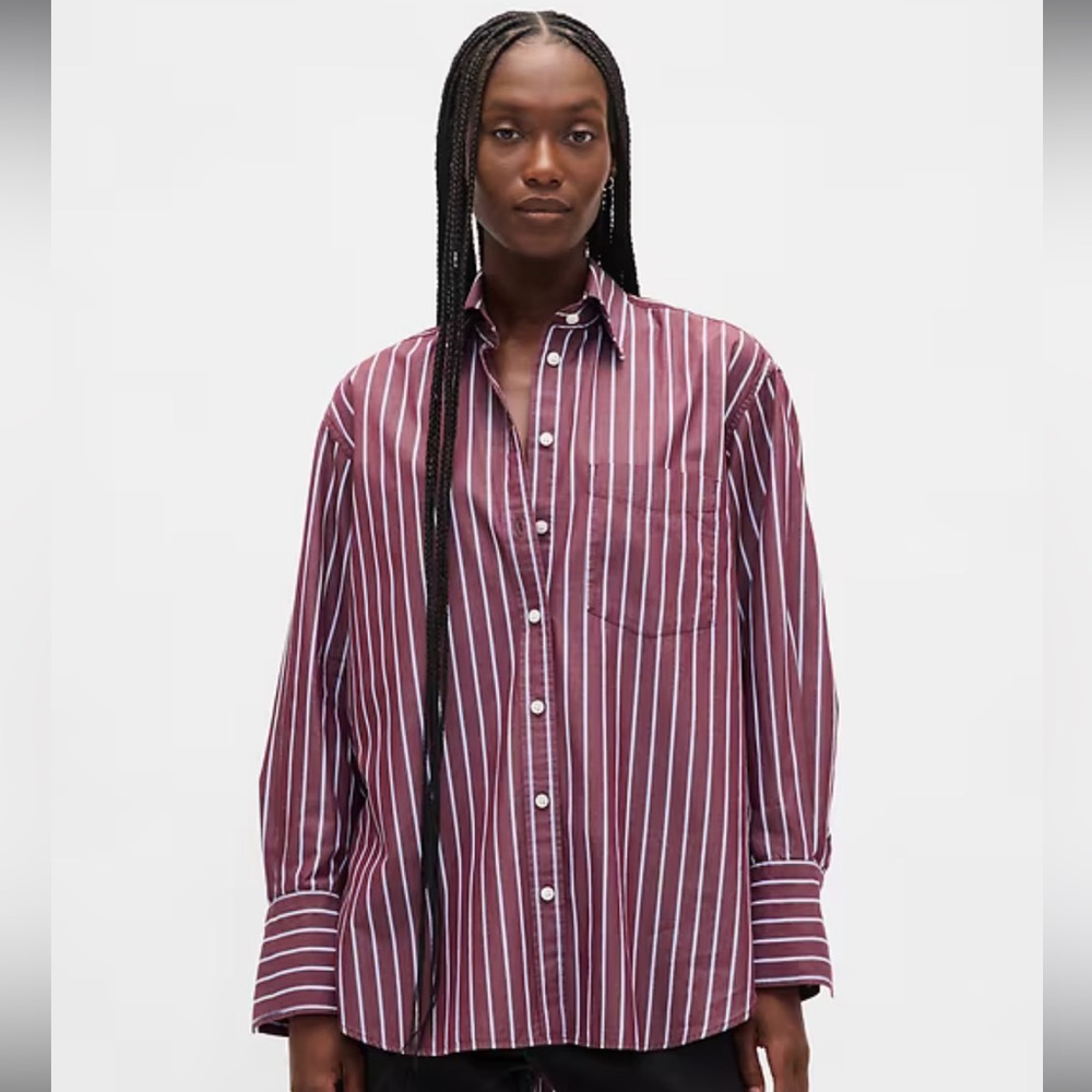 Gap Big Shirt in Purple Burgundy Stripe